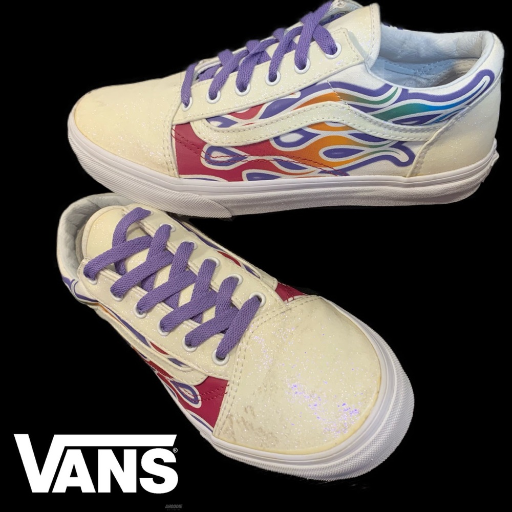 New/Vans Old Skool (Sparkle Flame) Rainbow whi…